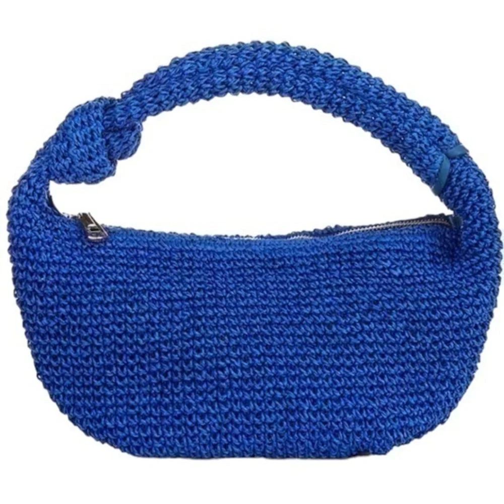 BTB Los Angeles Women’s Cobalt Blue Straw Raffia Lucia Knotted Hobo Bag